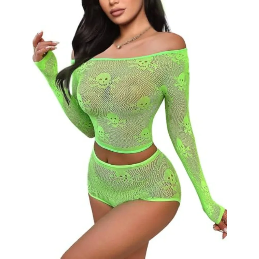 

Buitifo Womens Lingerie Set Fishnet Babydoll Bodysuit Sexy Nightwear Skull Halloween Costume