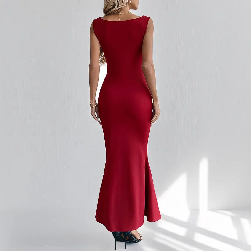 

TOY-2025Spring Summer New Women's Fashion Elegant Slim Fit Square Neck Sleeveless Waist Slimming Dress