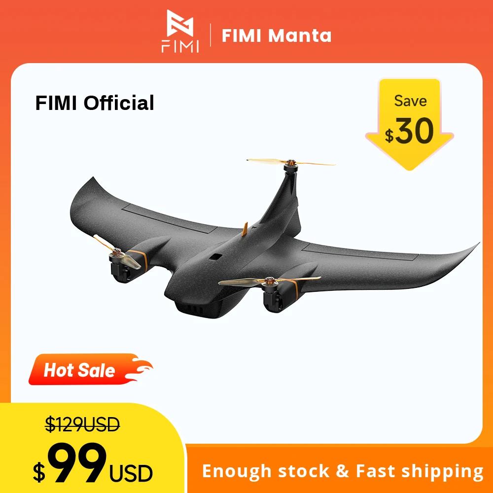 

FIMI Manta VTOL Fixed wing Tiltrotor vertical takeoff and landing design 500g Compact and portable with modular quick-detach