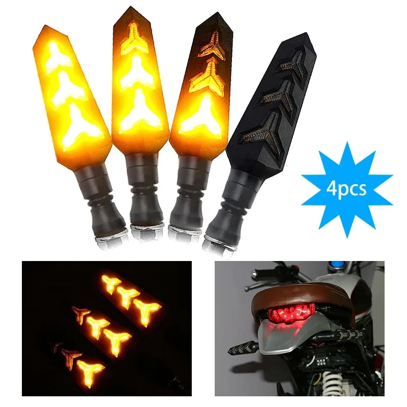 Newest Motorcycle LED Turn Signals Flowing Water Blinker Flashing Lights Bendable Motorcycle Tail Flasher Indicator Lamp