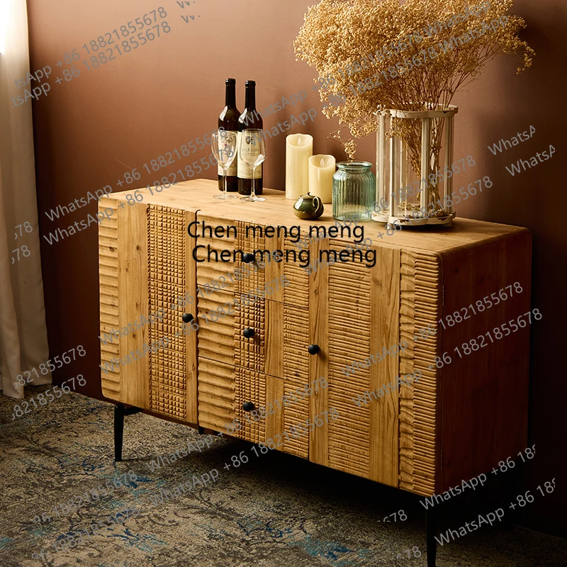 Solid wood dining side cabinet, living room against the wall, integrated storage, storage, household logs Nordic style H
