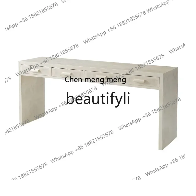 American light luxury solid wood entrance table cream , living room against the wall narrow table entrance platform