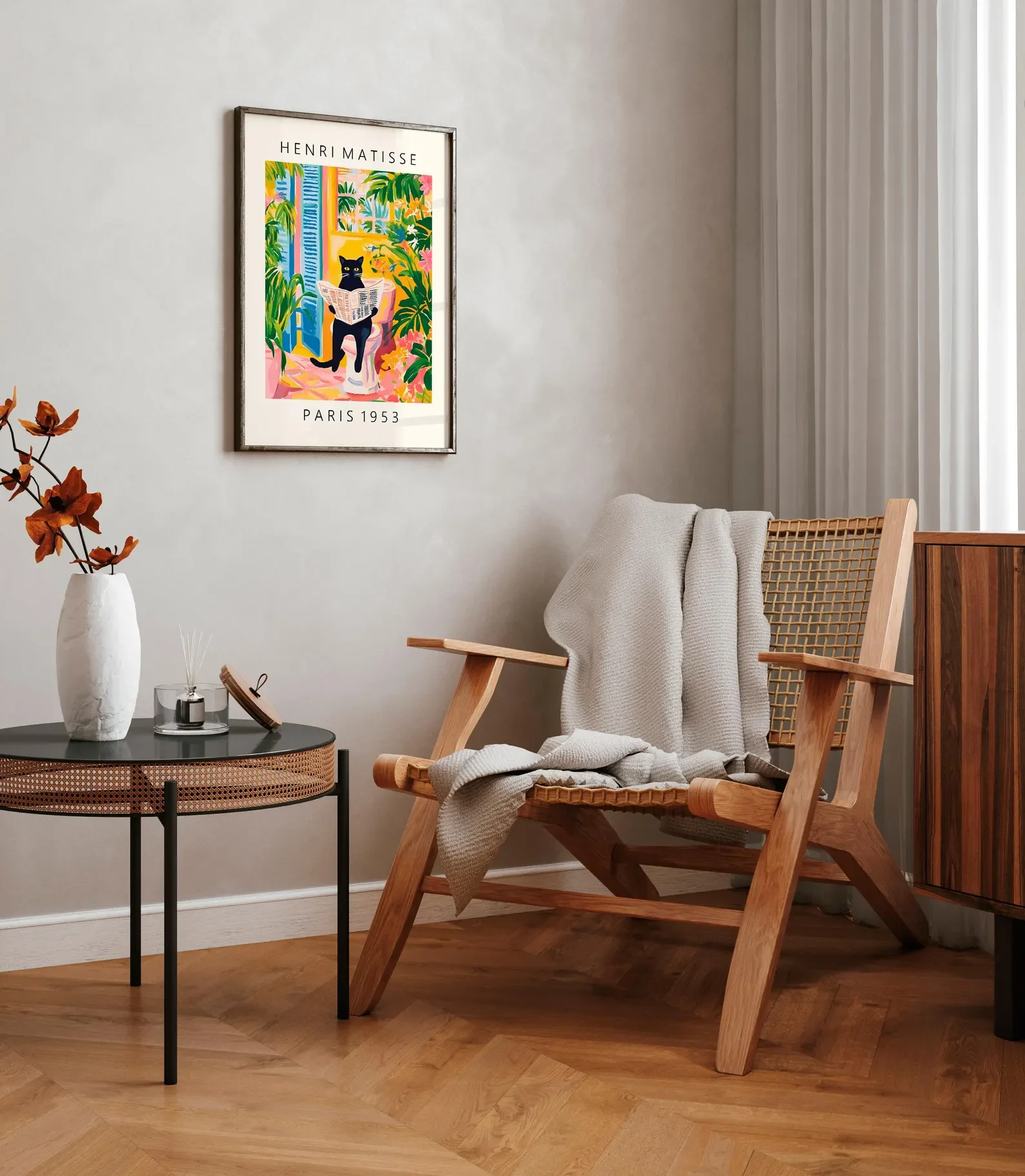 Black Cat on Toilet Bathroom Wall Art Matisse Canvas Poster Funny Aesthetic Bathroom Decor Pink Tropical Decor Frameless view 4