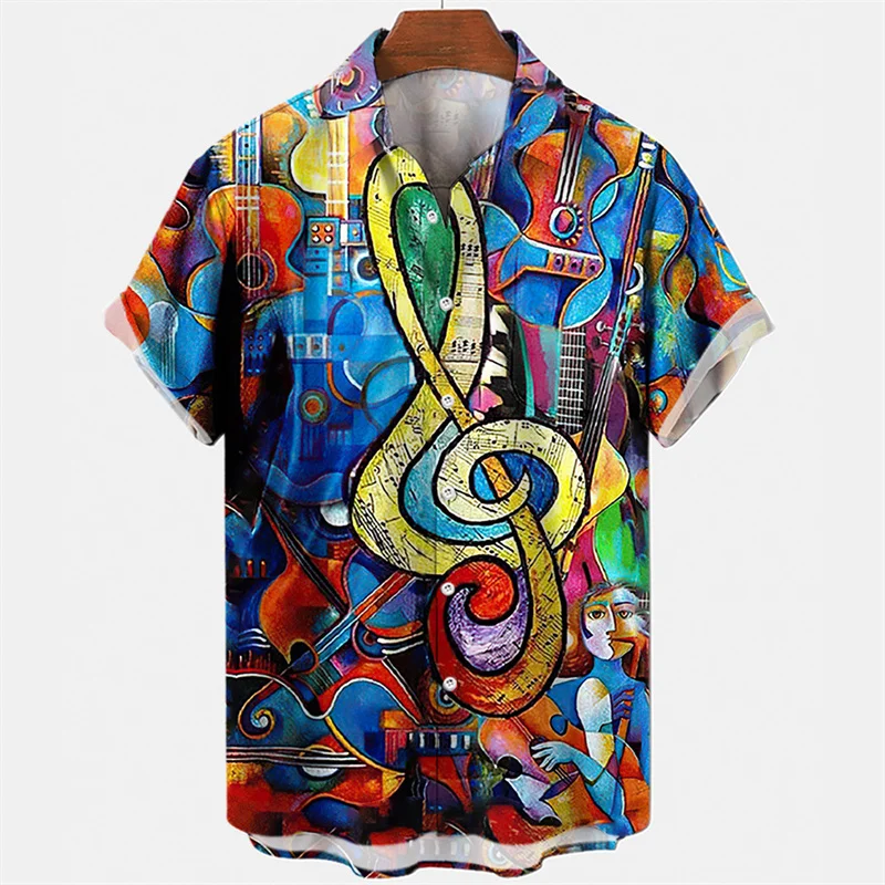 Men's Oversized Original Fashion Music Pattern Gengar Printing Clothing Tiki Floral Luxury Style Medieval Casual Hawaiian Shirt