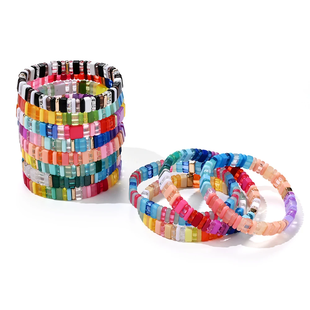 1Pc Bohemian Style Acrylic Elastic Bracelet, For Daily Wear, Preferred As A Gift For Parties And Holidays, All Seasons