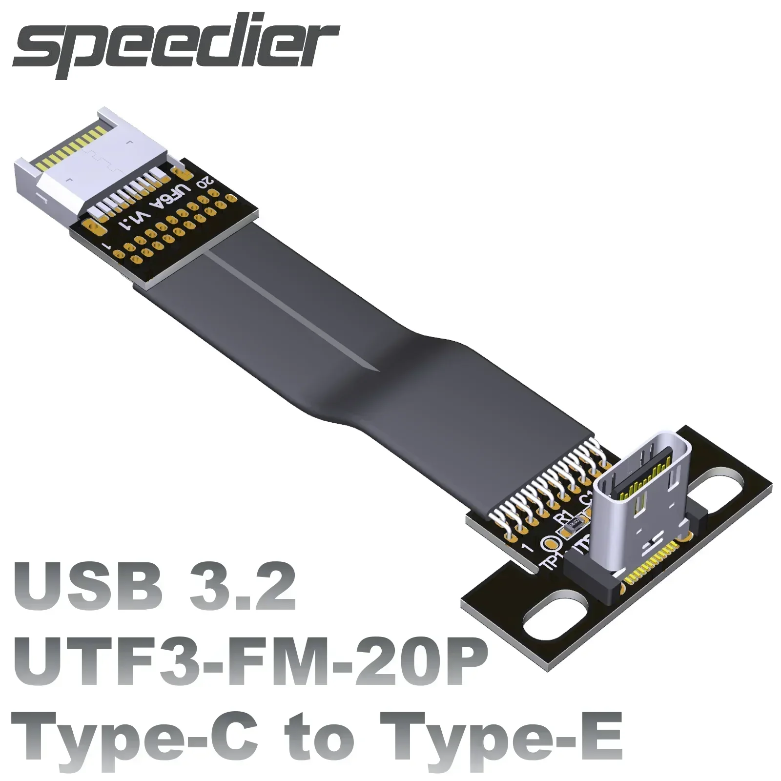 20G USB 3.2 Gen 2 Type C Female To Type E Male 20P Shielded Flat Ribbon Cable Adapter ITX ATX Motherboard Extender w Screw Holes