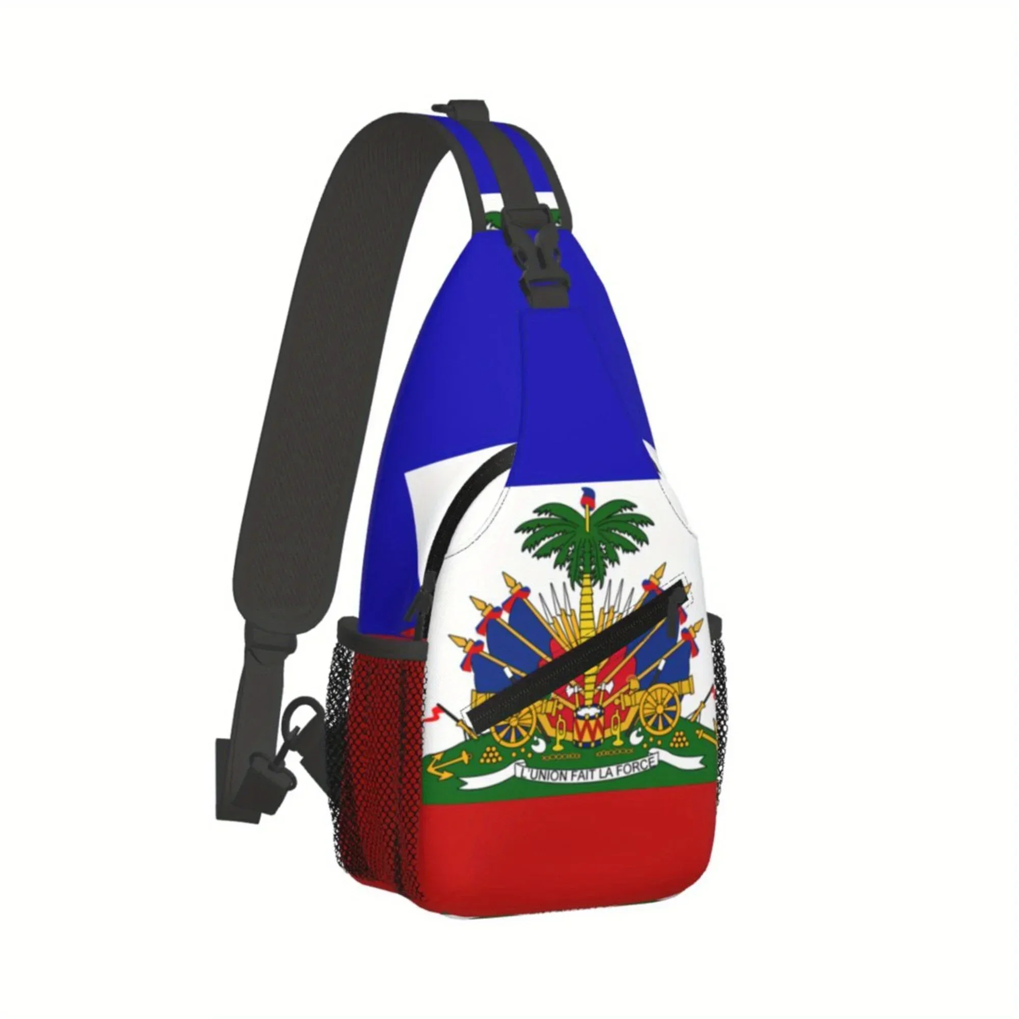 Custom Men's Haitian Flag Crossbody Bag - Patriotic Design With Palm Trees, Cannon & Patriotic Symbols, Durable Fabric, Safety