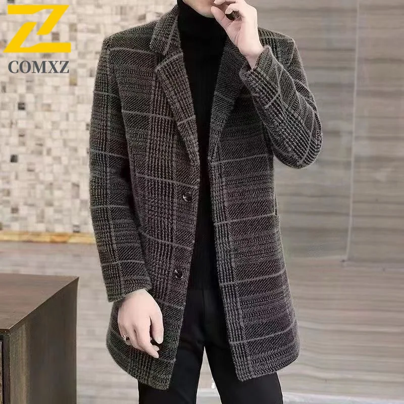 

COMXZ Men Long Sleeve Windbreaker Thicken Business Casual Mid Length Chenille Coat Outdoor Tactic Fleece Lining Sportwear 2025