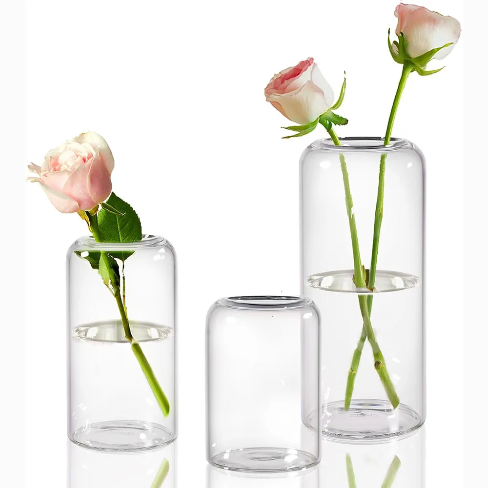 Glass Bud Vases Blown Modern Small Glass Vases for Centerpieces,Mini Clear Bulk Flower Vases for Wedding Party Events Home Decor