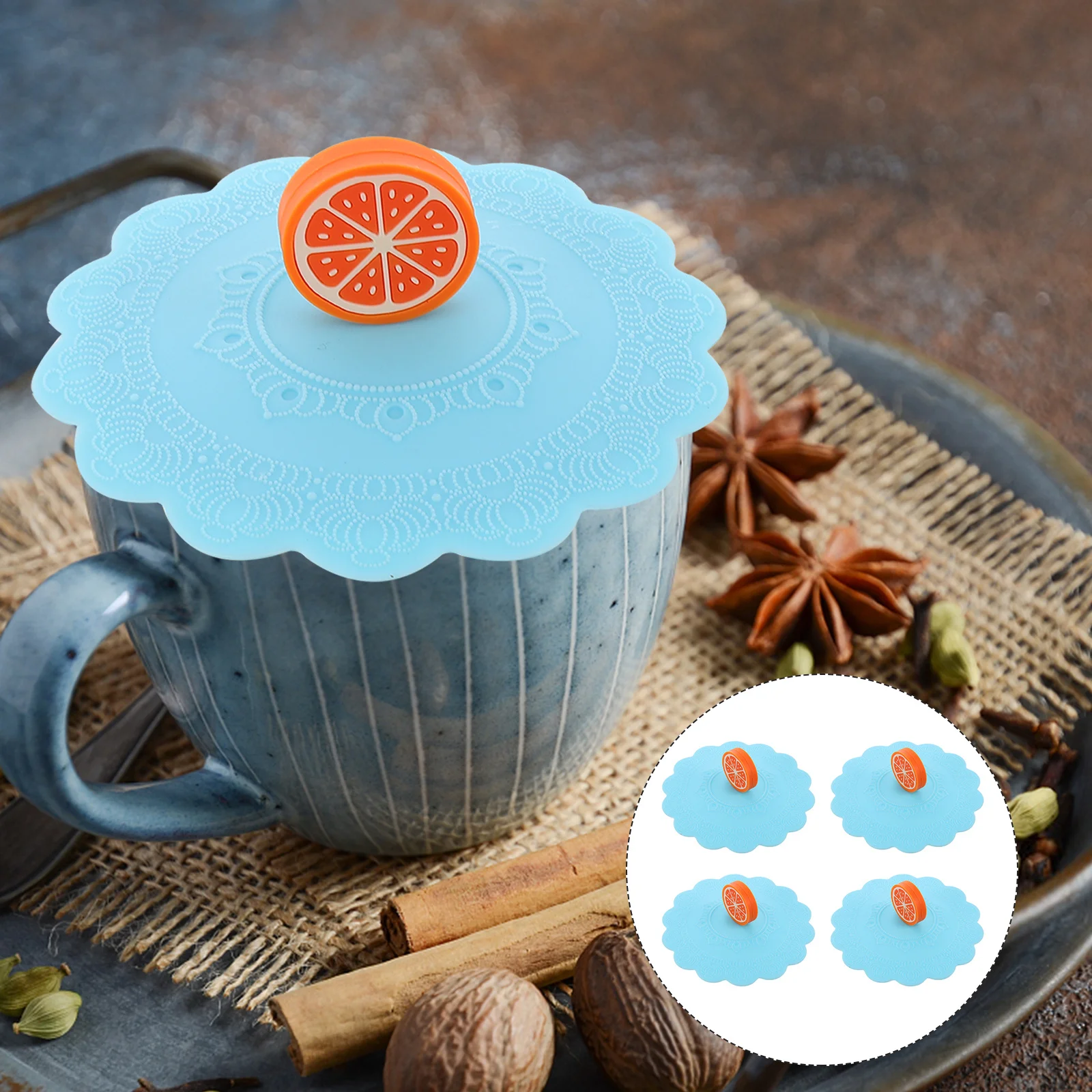 

4Pcs Charming Exquisite Fruit Topped Cup Lids Fashion Stylish Design Silicone Cover for Mugs Home Cup Cover Mug Lid
