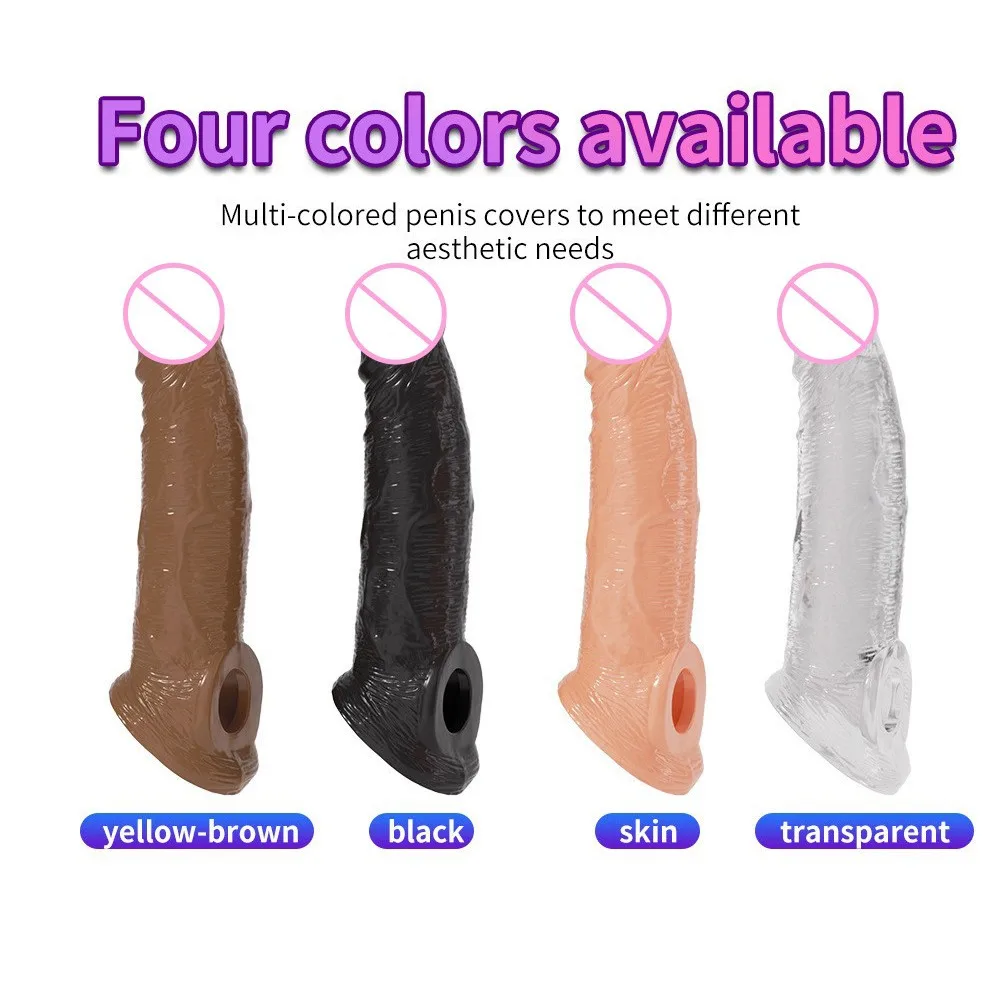 Huge Penis Enlargemen Condoms Realistic Dildo Extender Realistic Soft Penis Sleeve Reusable Condom Cock Ring Sex Toy For Men 18+