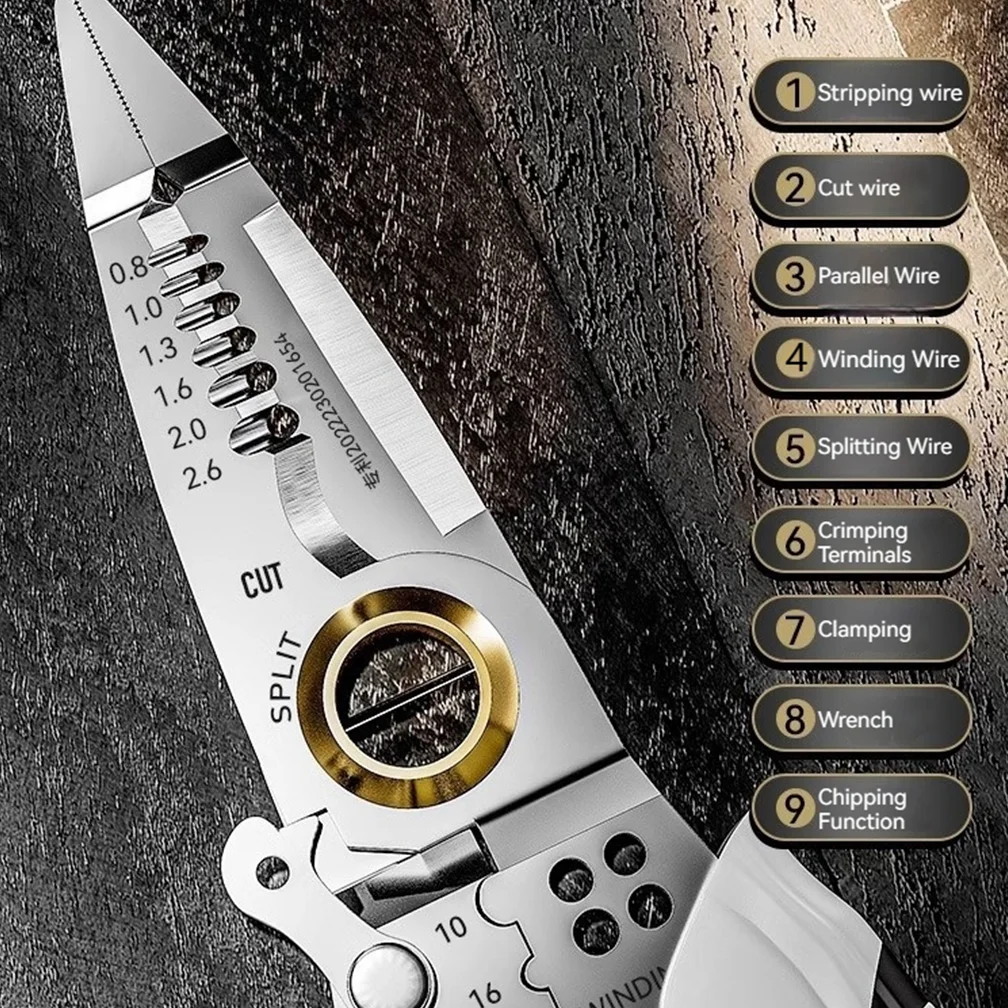 

9 в 1 плоскогубцы для проводов Многофункциональный Электрический пилинг сетевого кабеля 7-дюймовые обжимные ленты для зачистки внешних фотоэлементов