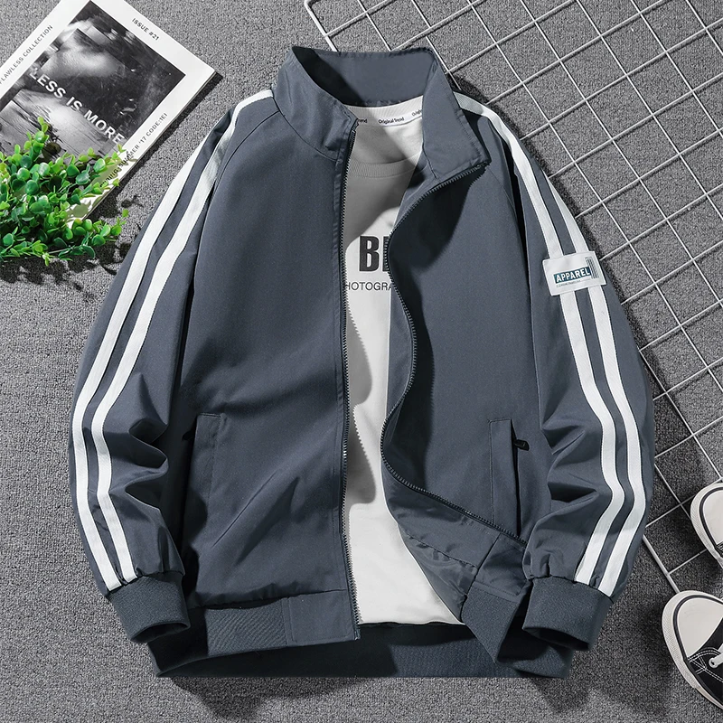 

Spring 2026 Men's New Stand Collar Jaet Outdoor Casual Sportswear Sle Double Bar Single Piece Coat Polyester Fiber Long S...