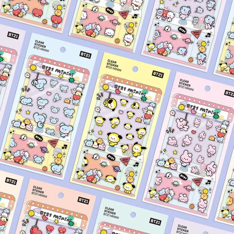 Anime Cartoon Bt21 Tata Chimmy Cooky Transparent Sticker Fashion New Mini Diary Mobile Phone Sticker Decoration Gift for Friends