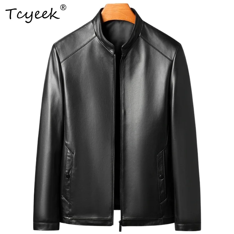 

Tcyeek натуральная овчина весна осень элитный воротник-стойка черная короткая мужская куртка из натуральной кожи Jaquetas Masculino