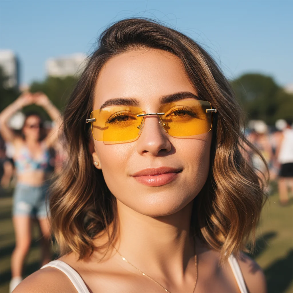 

Fashion Eyeglasses Retro Small Rectangle Rimless Women Vintage Sunglasses Gradient Glasses Sun Glasses