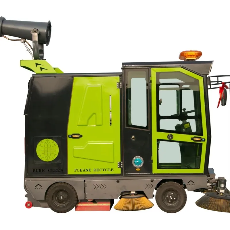 Custom side water inlet ride‑on enclosed electric street sweeper sweeping machinery warning beacon for overseas city sanitation