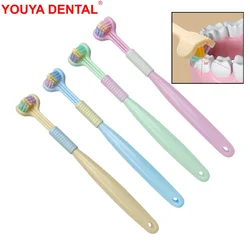 Escova de dentes trifacetada para crianças, escova de limpeza, raspador de língua, higiene bucal, ferramentas de limpeza para crianças, cabelo macio 3D