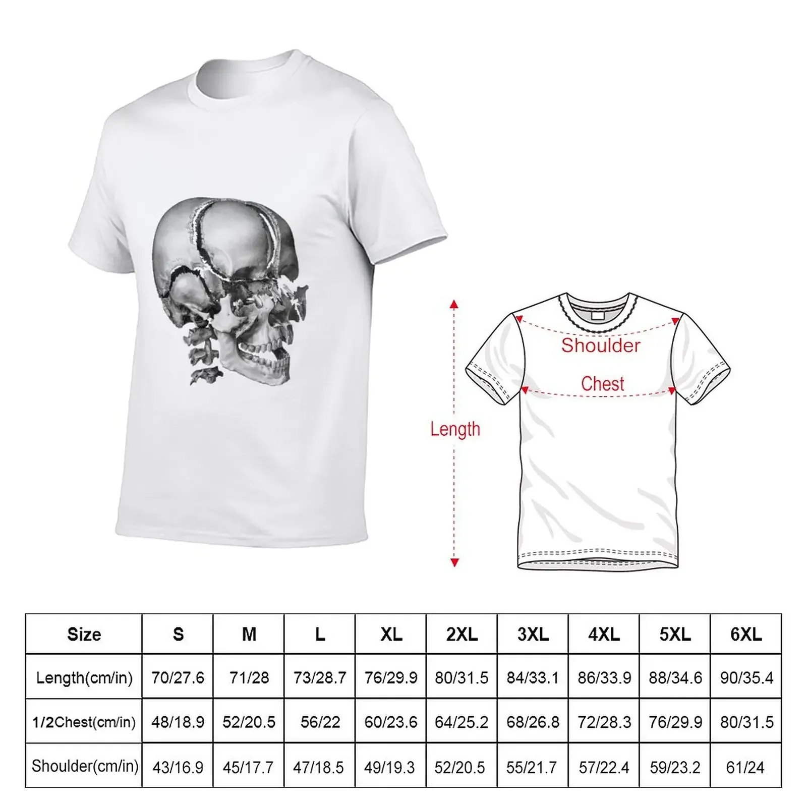 Fragmented Human Skull - Vintage Anatomy Print T-Shirt plain t-shirt kawaii clothes mens workout shirts