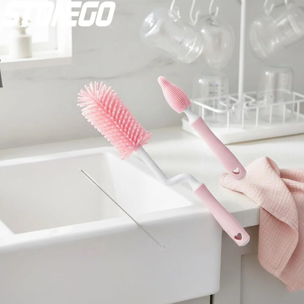 

Набор из 3 силиконовых щеток для детских бутылочек с вращением на 360 градусов, аксессуары для кормления, очиститель для сосок, незаменимые инструменты для новорожденных