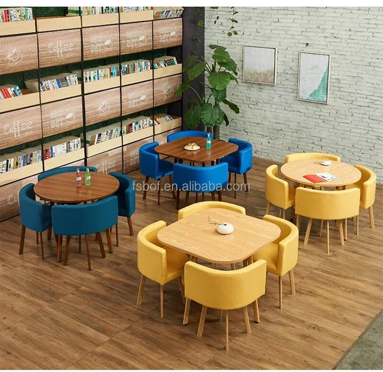 Restaurant Furniture Square Dining Table and Chairs Set  Cafe Square Table Chair Combination Can Save Space