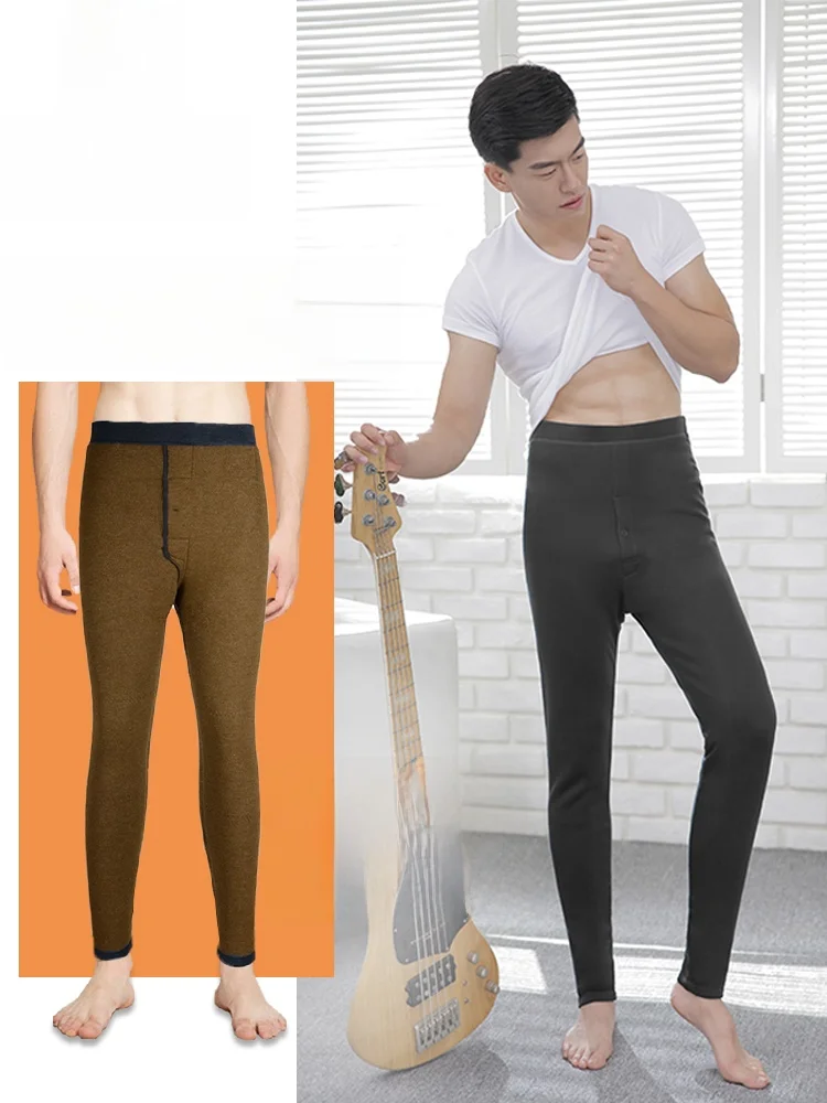 men's-high-waist-slim-fit-warm-pants-autumn-winter-camel-down-double-layered-medium-thi-knitted-cotton-trousers