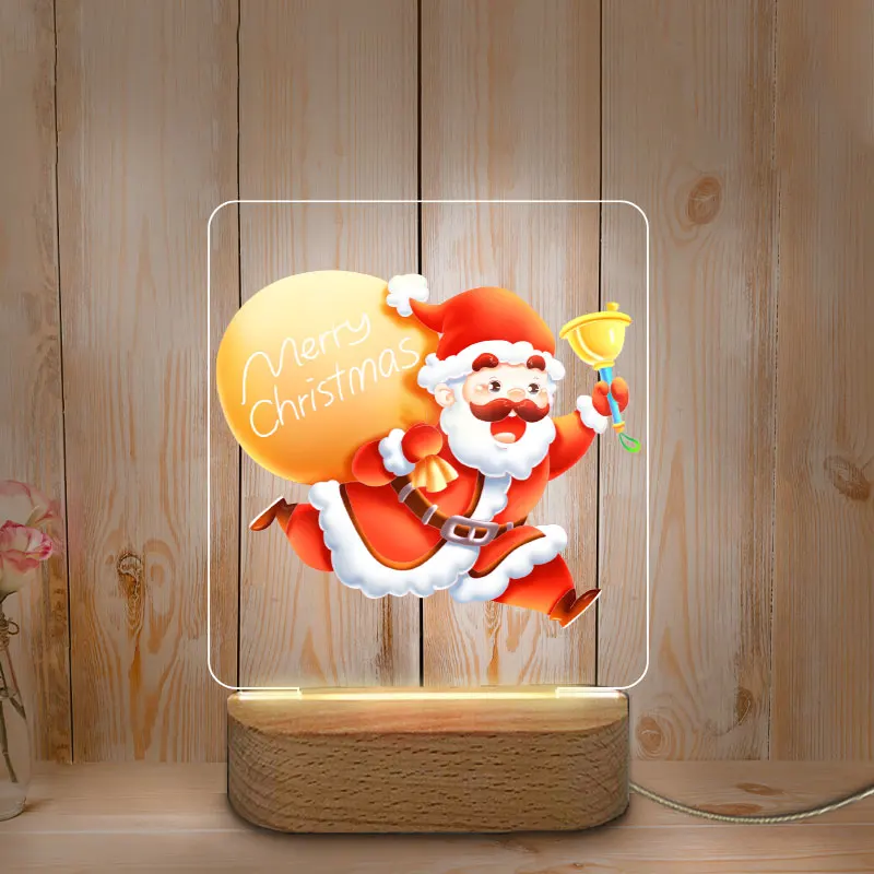 USB LED Color Printing Night Lamp Personalized Night Light Festival Gifts Home Room NightLight Christmas Decoration Wooden Base