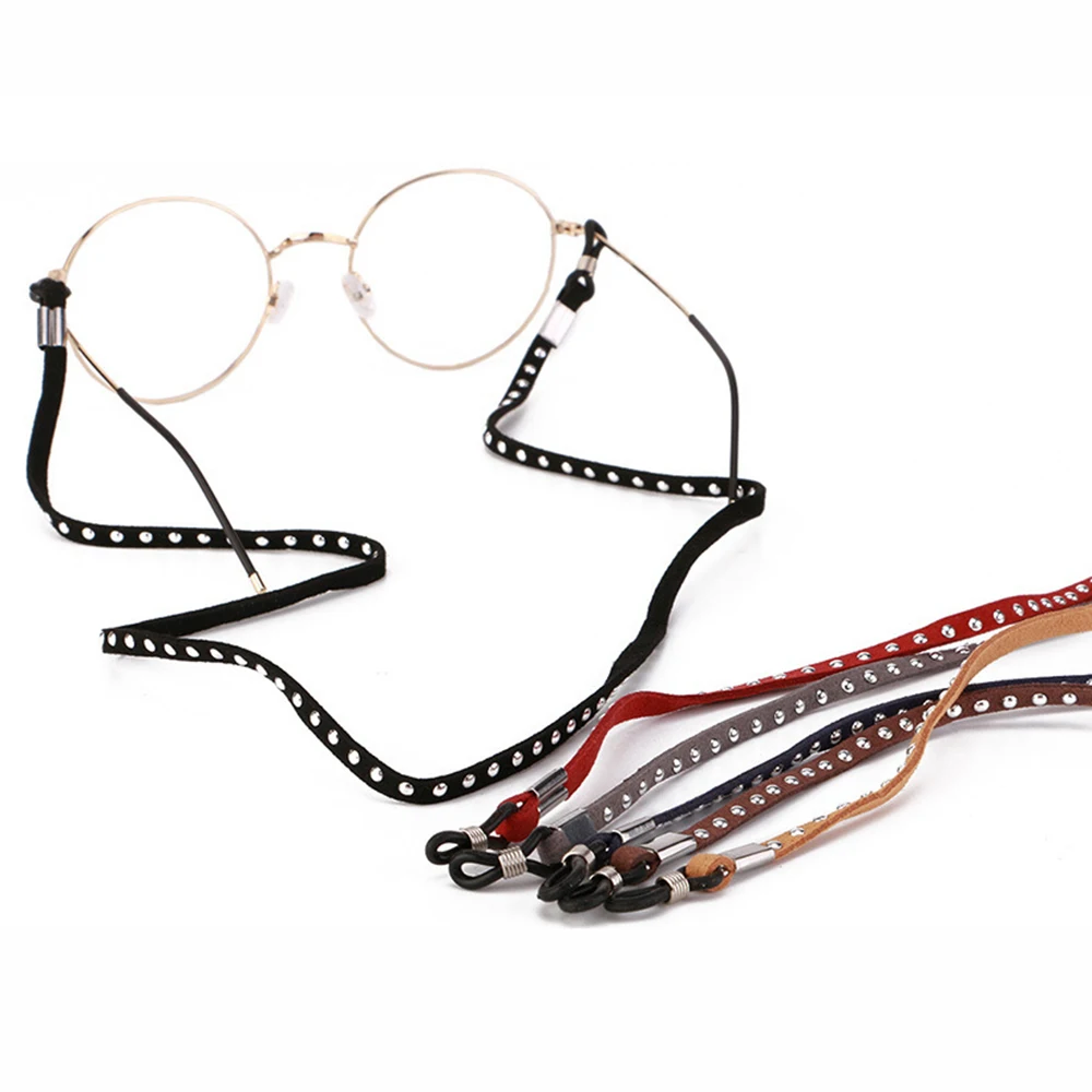 10pcs Retro Vintage Suede Sunglasses Glasses Eyeglasses Cord Chain Eyewear String Holder With Rivet Black Brown Blue Red Grey