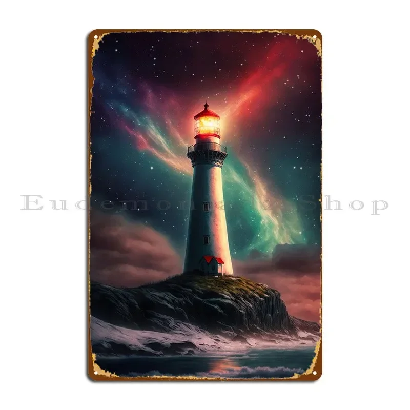 Lighthouse Northern Lights Metal Sign Rusty Plaques Decoration Create Cinema Tin Sign Poster