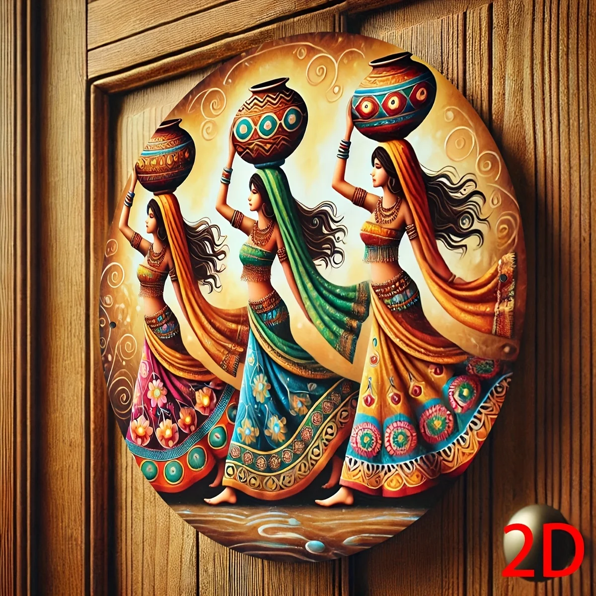 

Vintage Indian Woman Dancing Aluminum Wall Sign, Round Decorative Plaque for Cafe, Office - Cultural Home Decor, Wall Art Decor