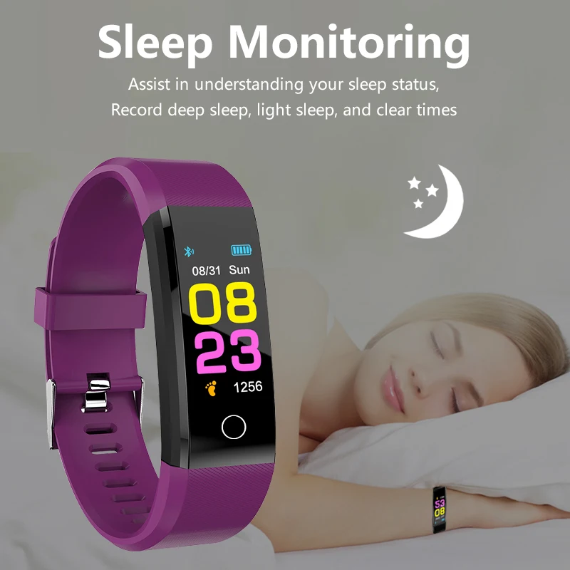 Montre intelligente Bluetooth pour Fitbits, bracelet, fréquence cardiaque, pression artérielle, suivi de la condition physique, 115Plus