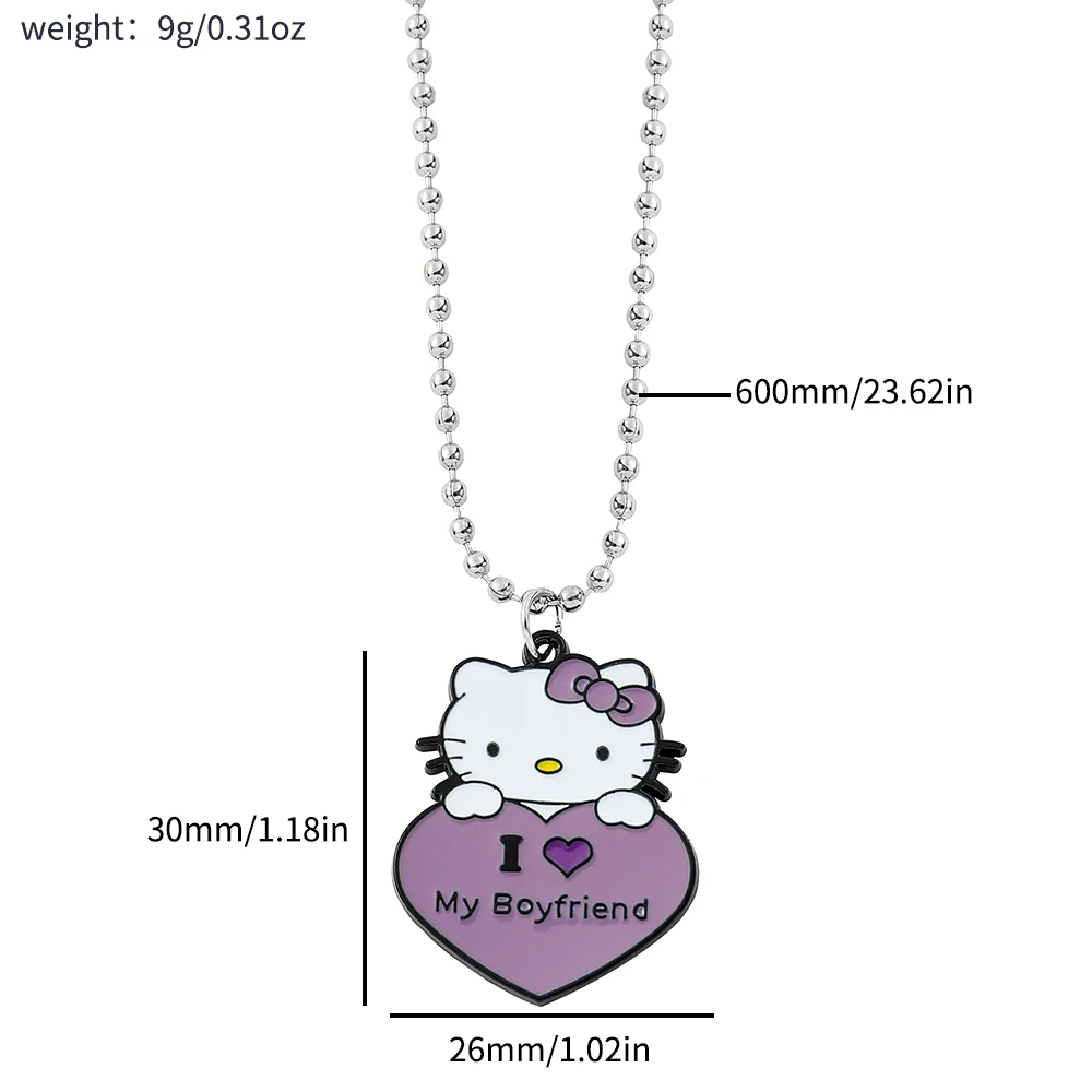 Anime Kitty Cat Necklace Cartoon Figure Heart Shaped Kitty White Metal Badge Pendant Necklace Cute Jewelry Accessories