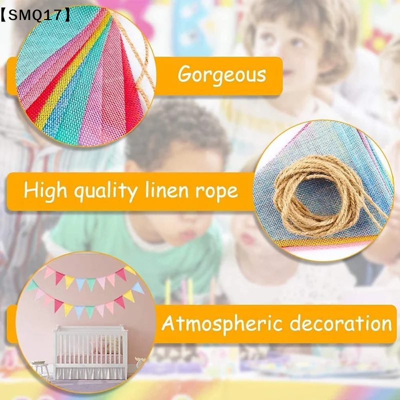 4M Colorful Jute Linen Flags Pennant Birthday Bunting Banners Wall Hanging Wedding Hanging Banner Party Garland for Decor【SMQ】