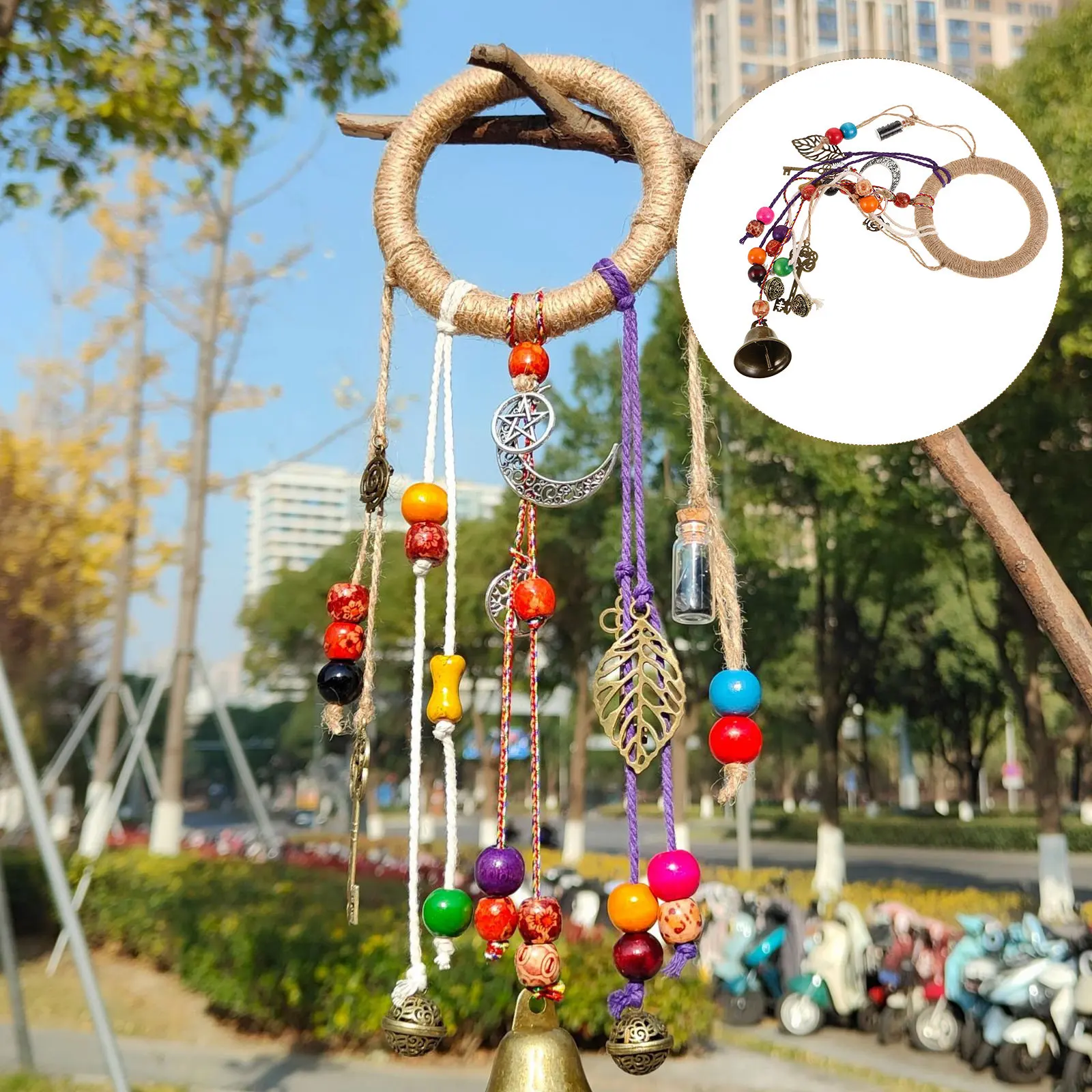 Bohemian Style Witch Blessing Wind Chime Hanging Ornament Rustic Bell Home Door Knob Decoration Outdoor Patio Balcony Protection