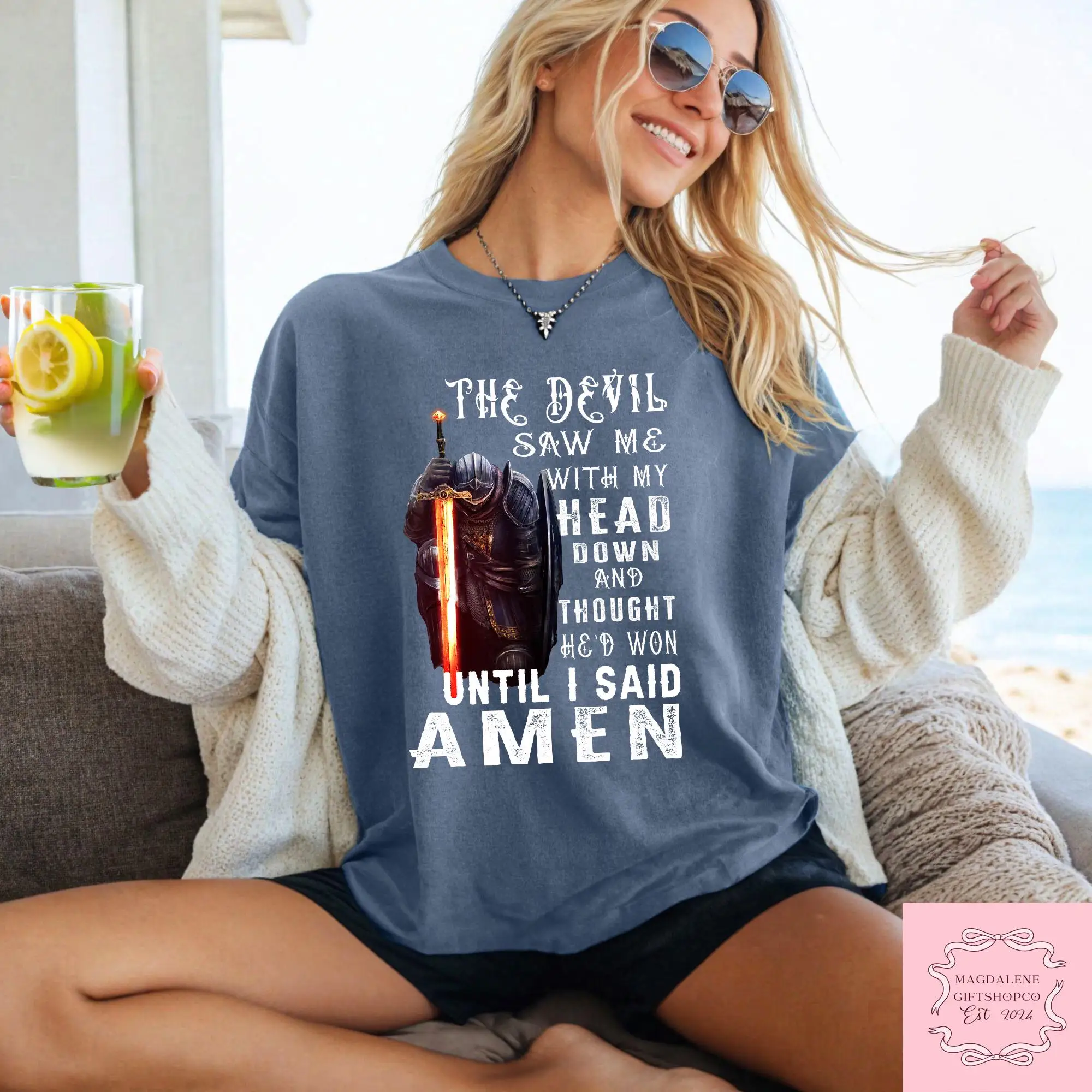The Devil Saw Me With My Head Down Thought He'd Won Until I Said Amen Shirt, Devotional T-shirt Power In Prayer, Jesus Tee