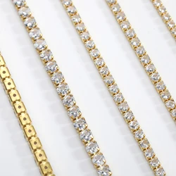 1 Yard 2mm Golden Base Round Zirconia Cup Chains Glitter Zircon Rhinestone Trims For Necklace DIY Zircon Chains Shoes Decoration