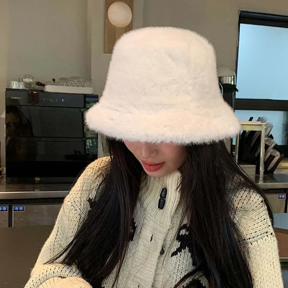 

Temperament Basin Cap Imitation Mink Fur Solid Color Winter Fisherman Hat French Style Versatile Anti-cold Bucket Hat Shopping