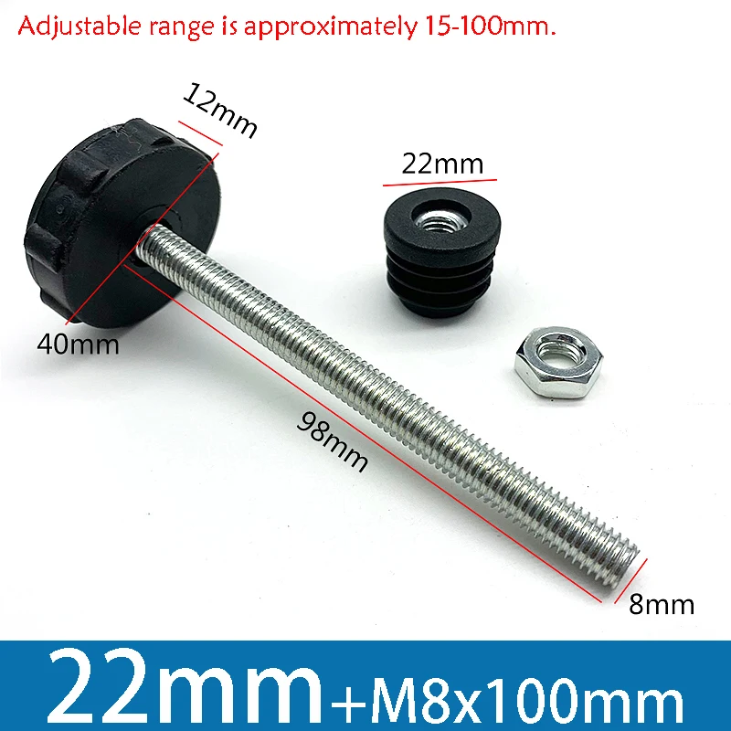 1-10 Stuks Tafelpoot Plug Met Moer en Verstelbare Voeten M8/M0x50/100mm Zwart Vierkant/Rond Meubilair Rek In Hoogte Verstelbare Voet Cup