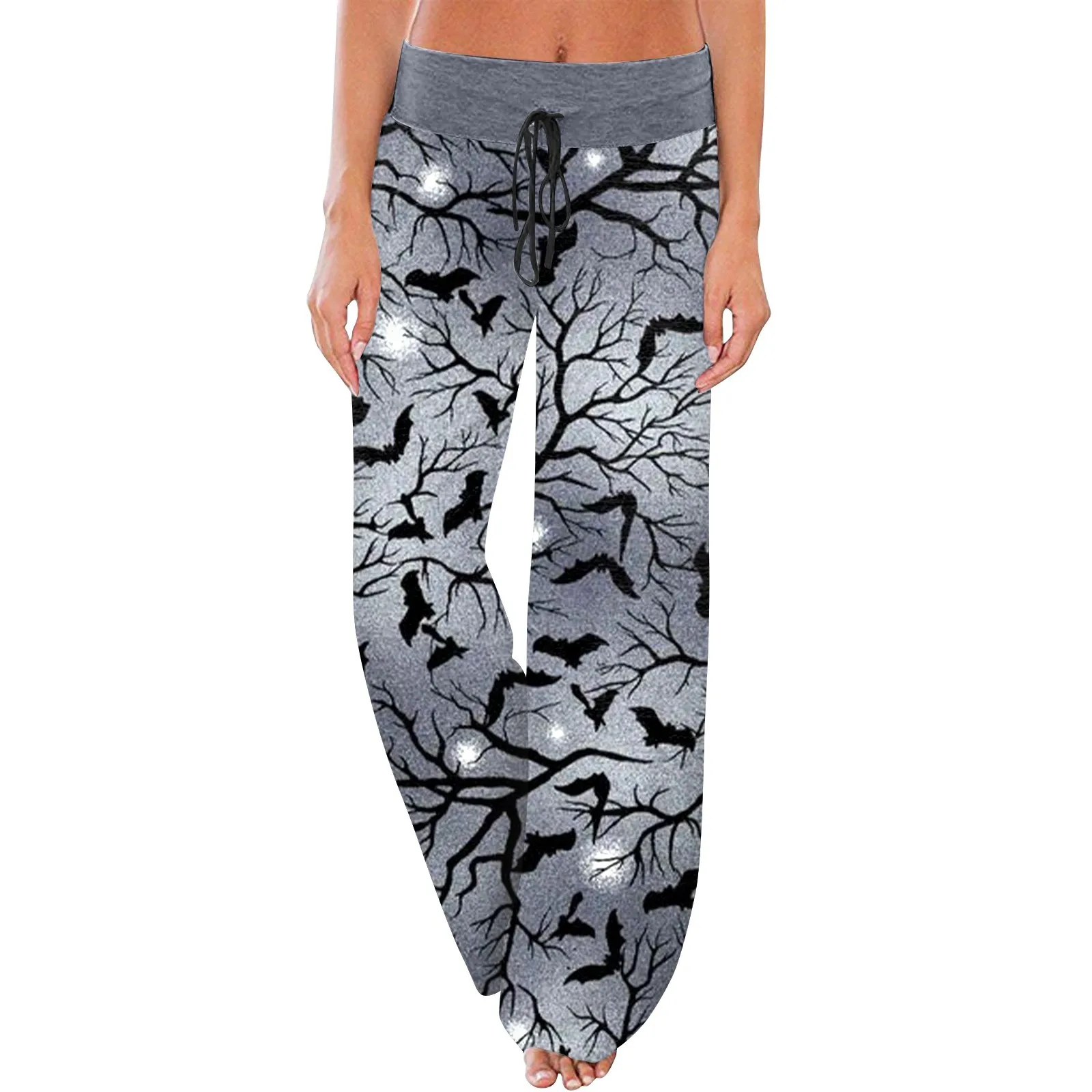 Women\'S Comfy Pajama Pants Pocket Halloween Print Drawstring Wide Leg Pants Home Clothes Women пижама женская хлопок 2024