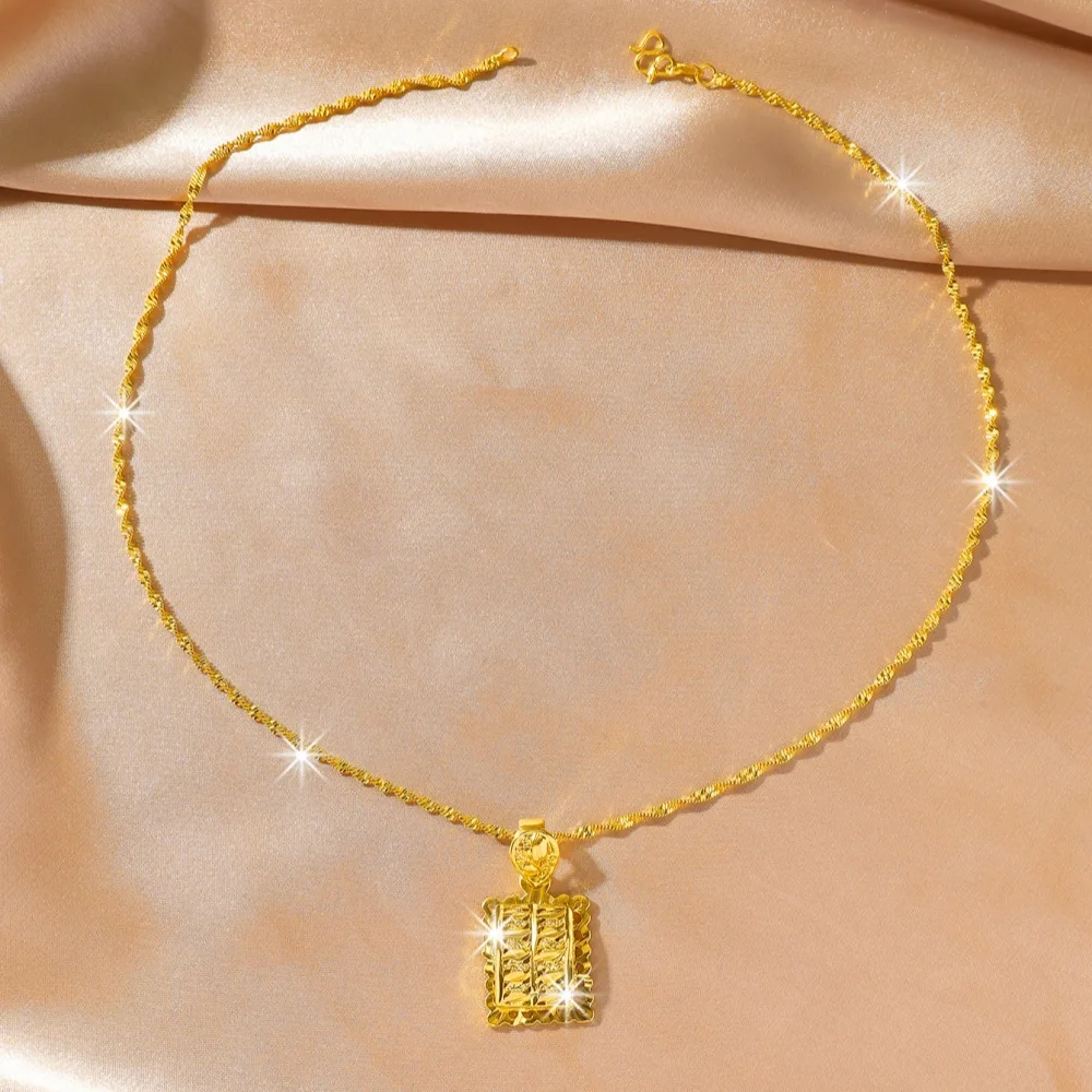 Cross-border hot-selling necklace 9999 24K real gold niche square card women's pendant necklace