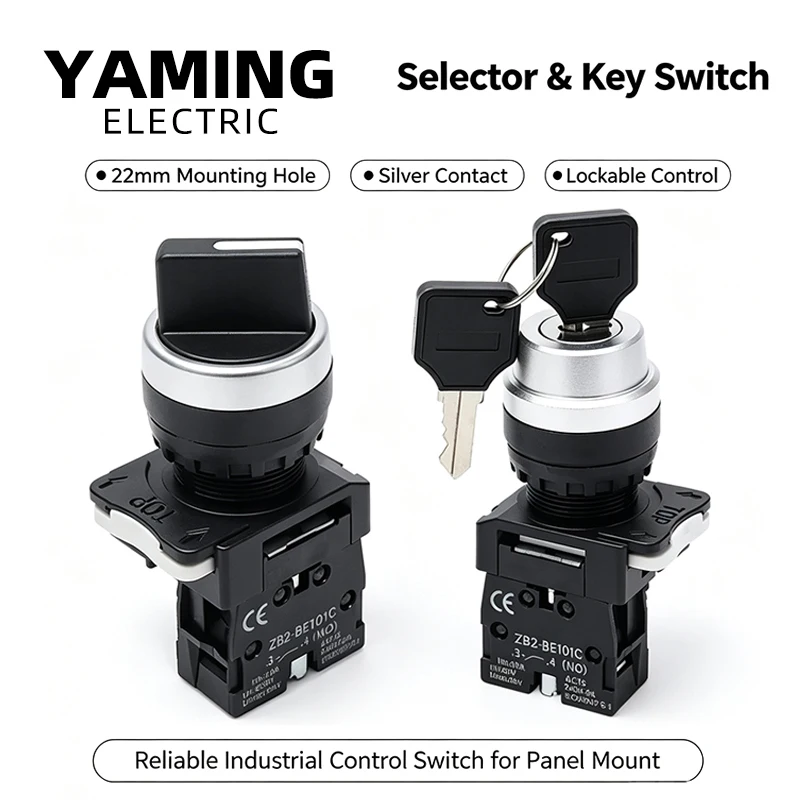 5pcs 22mm Mount Key Operated Rotary Switch Knob Selector 10A Silver Contact Equipment Power Control Button Control