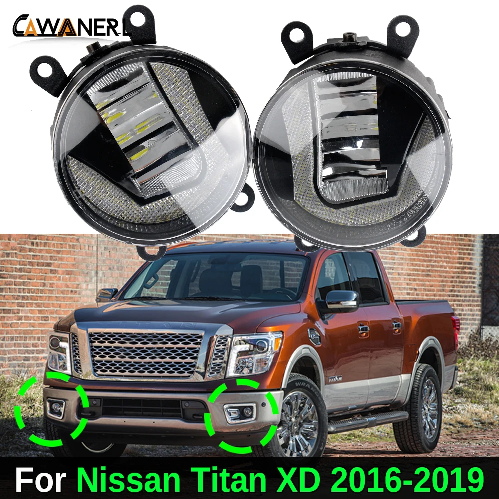 2IN1 Design Car Front Bumper Canbus LED Fog Light Daylight DRL For Nissan Titan XD 2016 2017 2018 2019