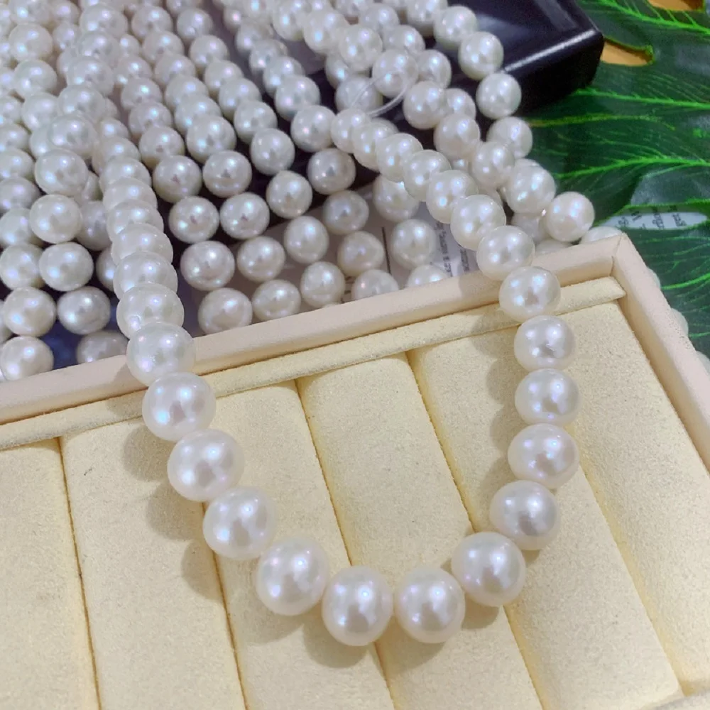 

Giant Pearl AAA11-13mm Natural Japanese Round White Pearl Necklace 18in-925s Button