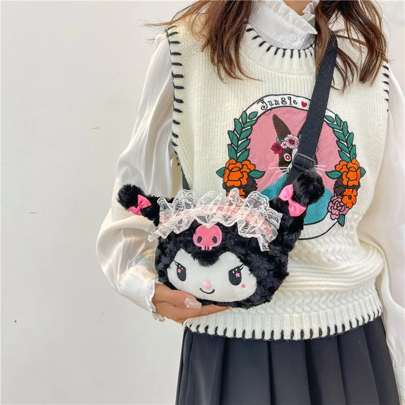 Sanrio My Melody Plush Bag Japanese Cute Lolita Plush Crossbody Bag Cartoon Devil Kuromi Doll Shoulder Bag Girl JK Backpacks