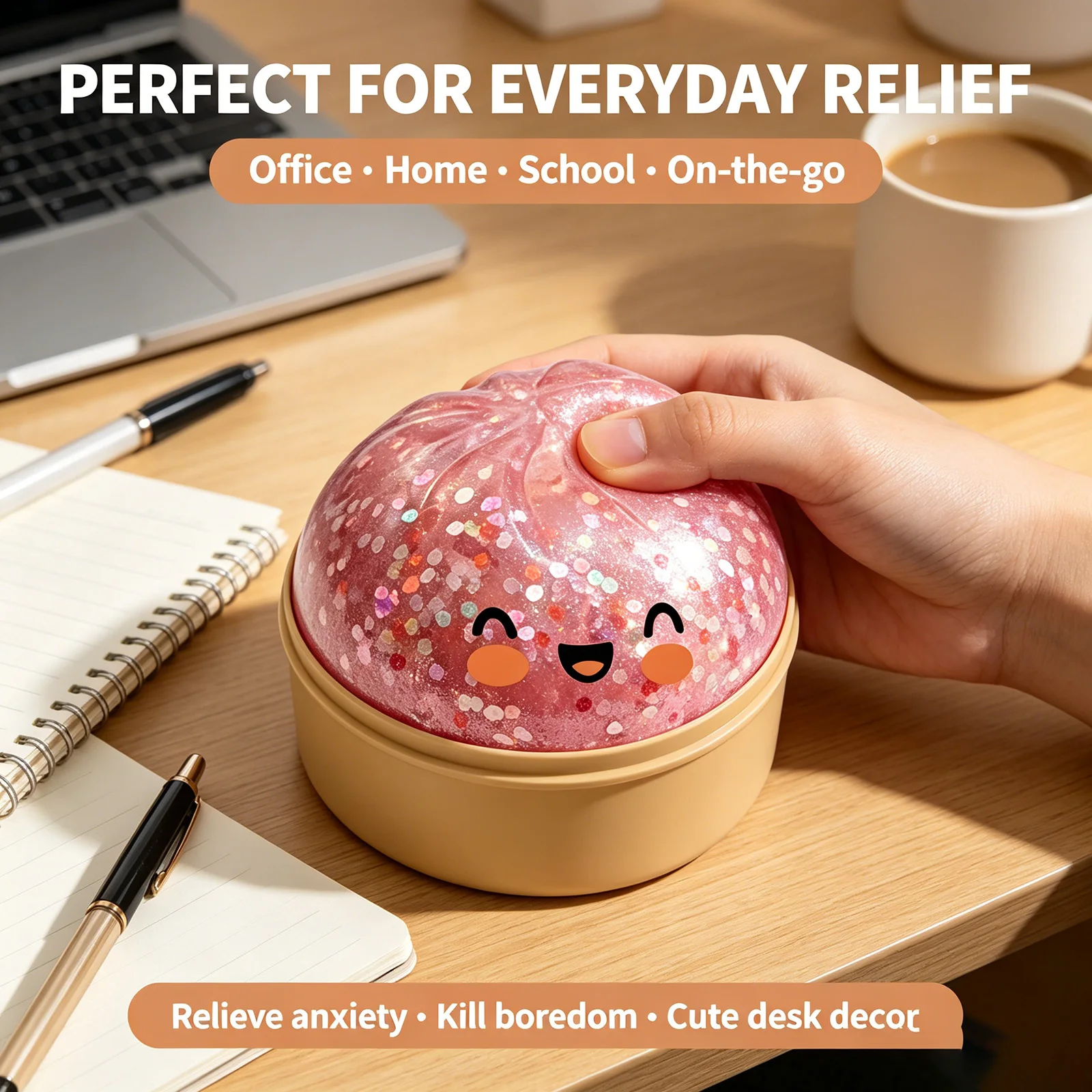Premium Steamed Bun Squishy Toy – Slow Rising Glitter Stress Ball, Soft Elastic Sensory Squeeze Reliever Home Office Desk Decor