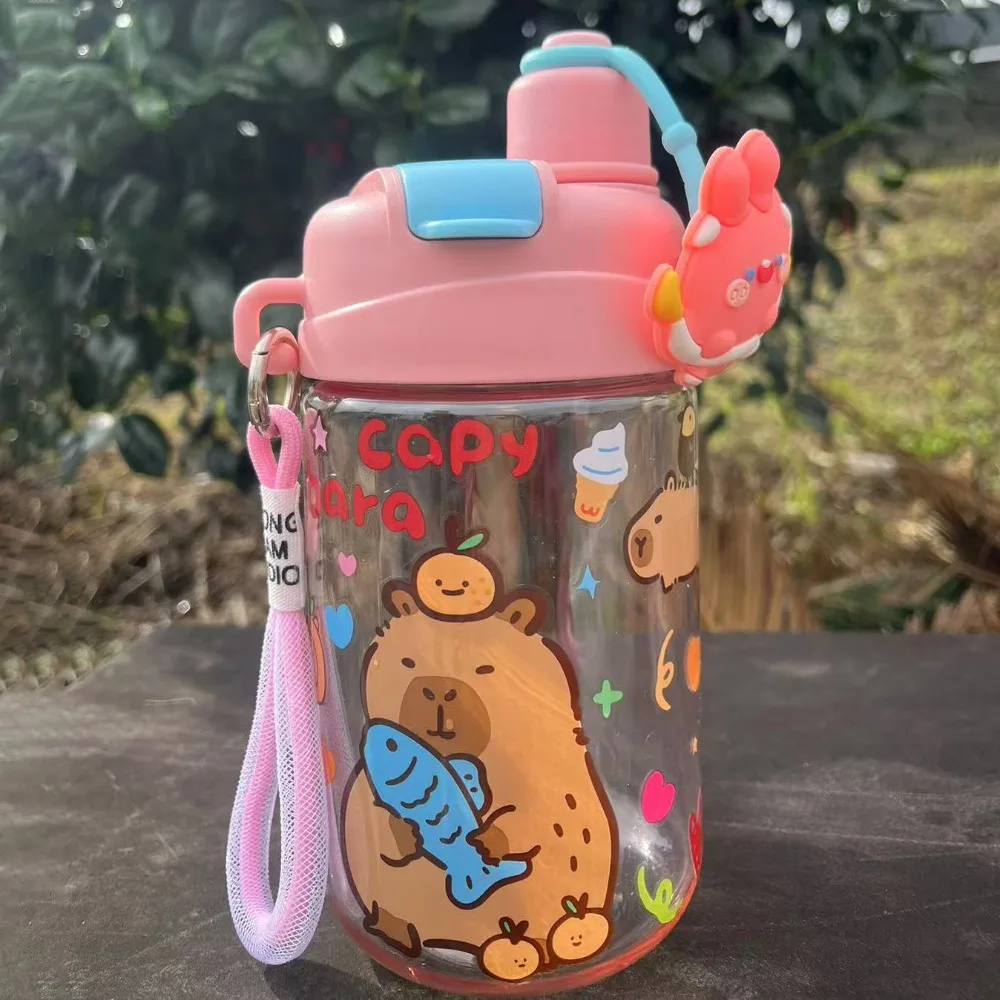 Botella de agua portátil de gran capacidad para capibara, taza transparente de dibujos animados para niños, PC, PVC, botella portátil de leche