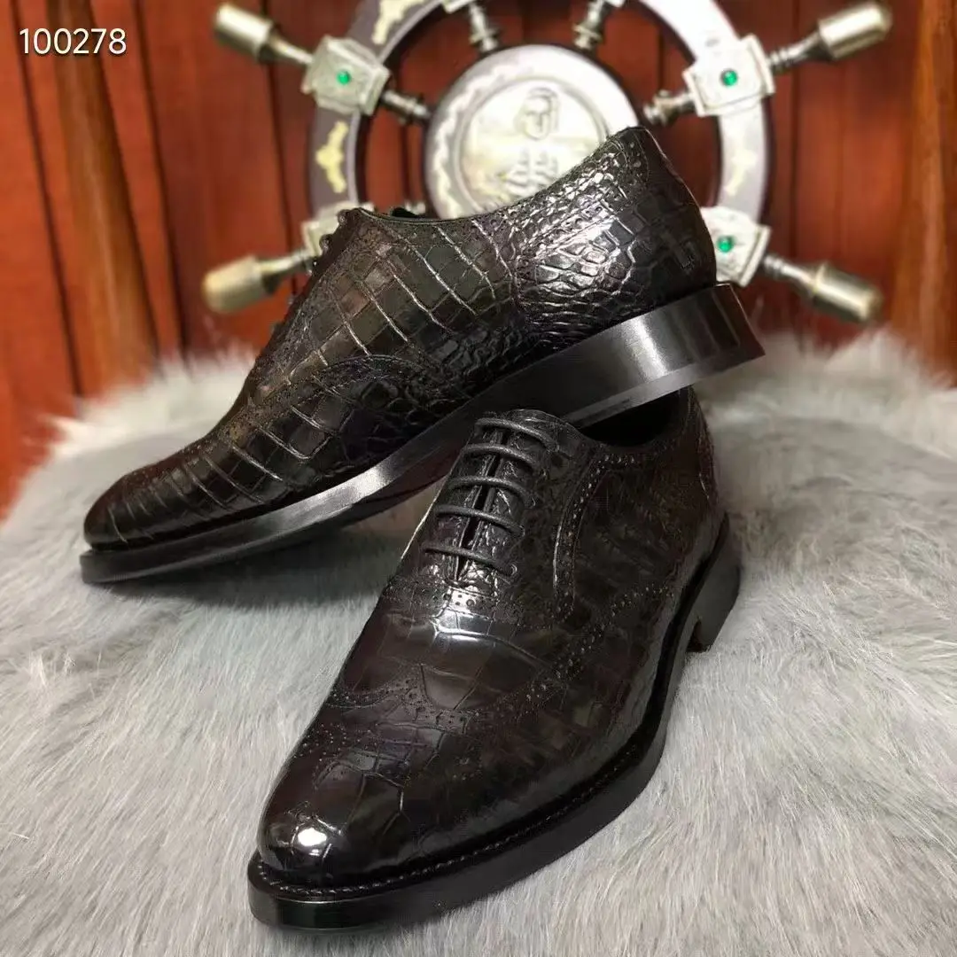 Super Big Size Coffee Brown Genuine Crocodile Skin Men's Sneakers Men Official Business Dress Shoe with Goodyear Cow Skin Sole