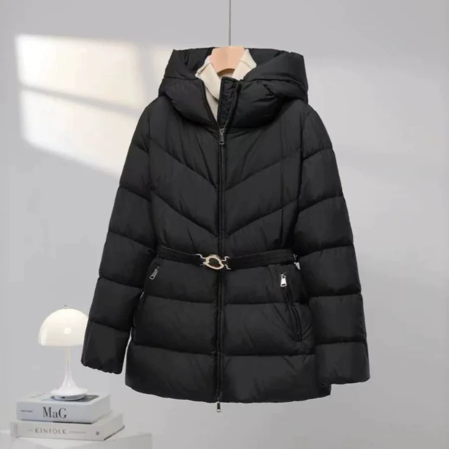 European Winter New Women's Down Jacket Hooded Commuter White Duck Down Slimming Jacket
