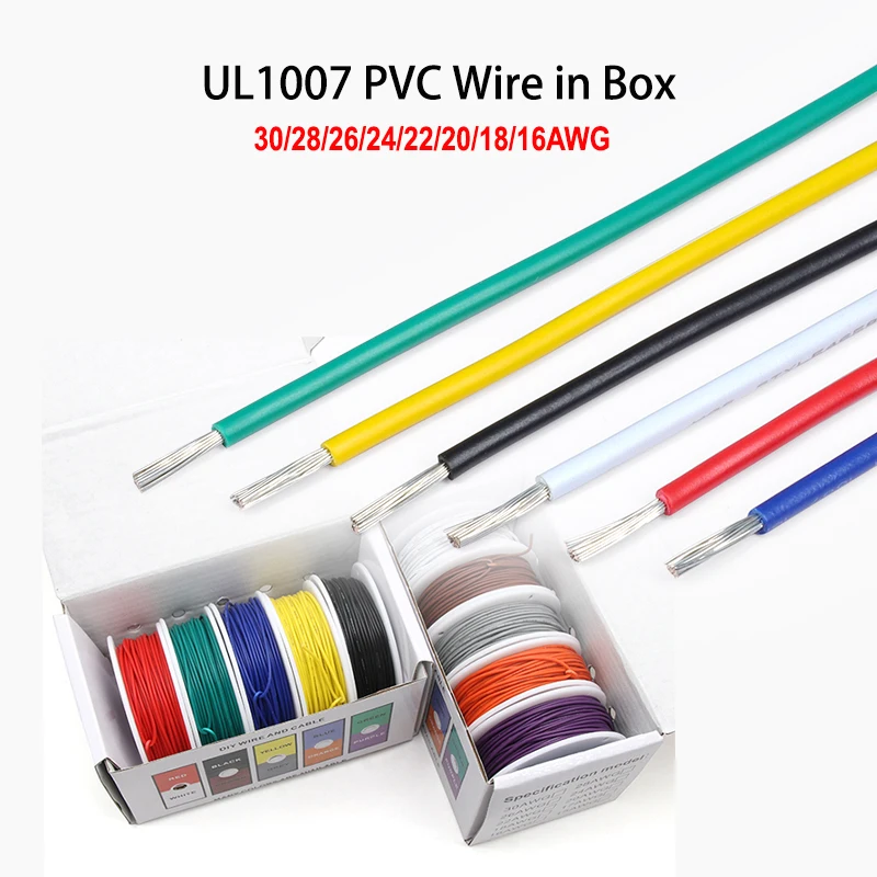 

5 Colors/Box UL1007 Electric Wire PVC Insulation Tinned Copper Cable 30 ~16 AWG Multi Stranded Electrical Line PCB Wire