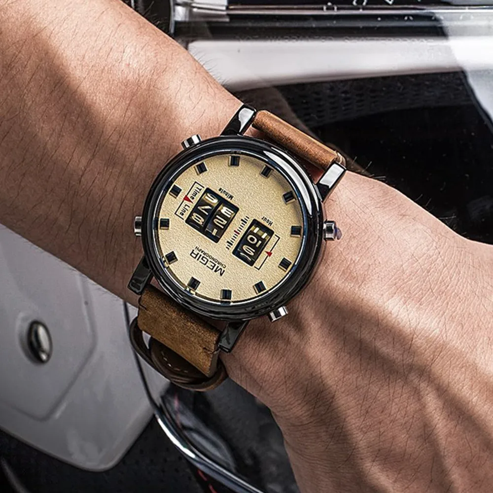 MEGIR 2020 New Luxury Watches Men Military Sport Roller Pointer Quartz Watch Man Fashion Stainless Steel Mesh Strap Wristwatch
